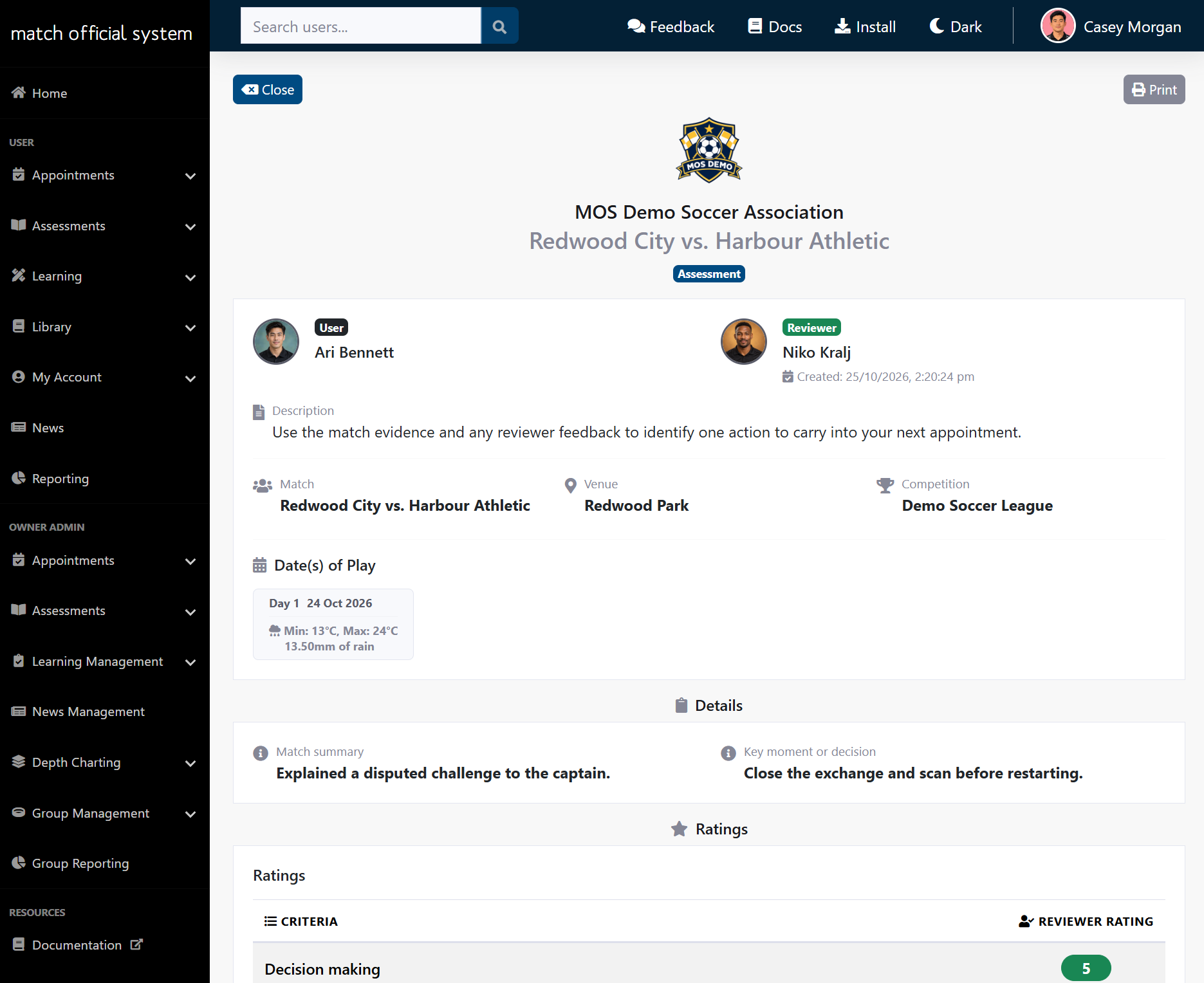 Assessment management list with search, bulk actions and reviewer reassignment