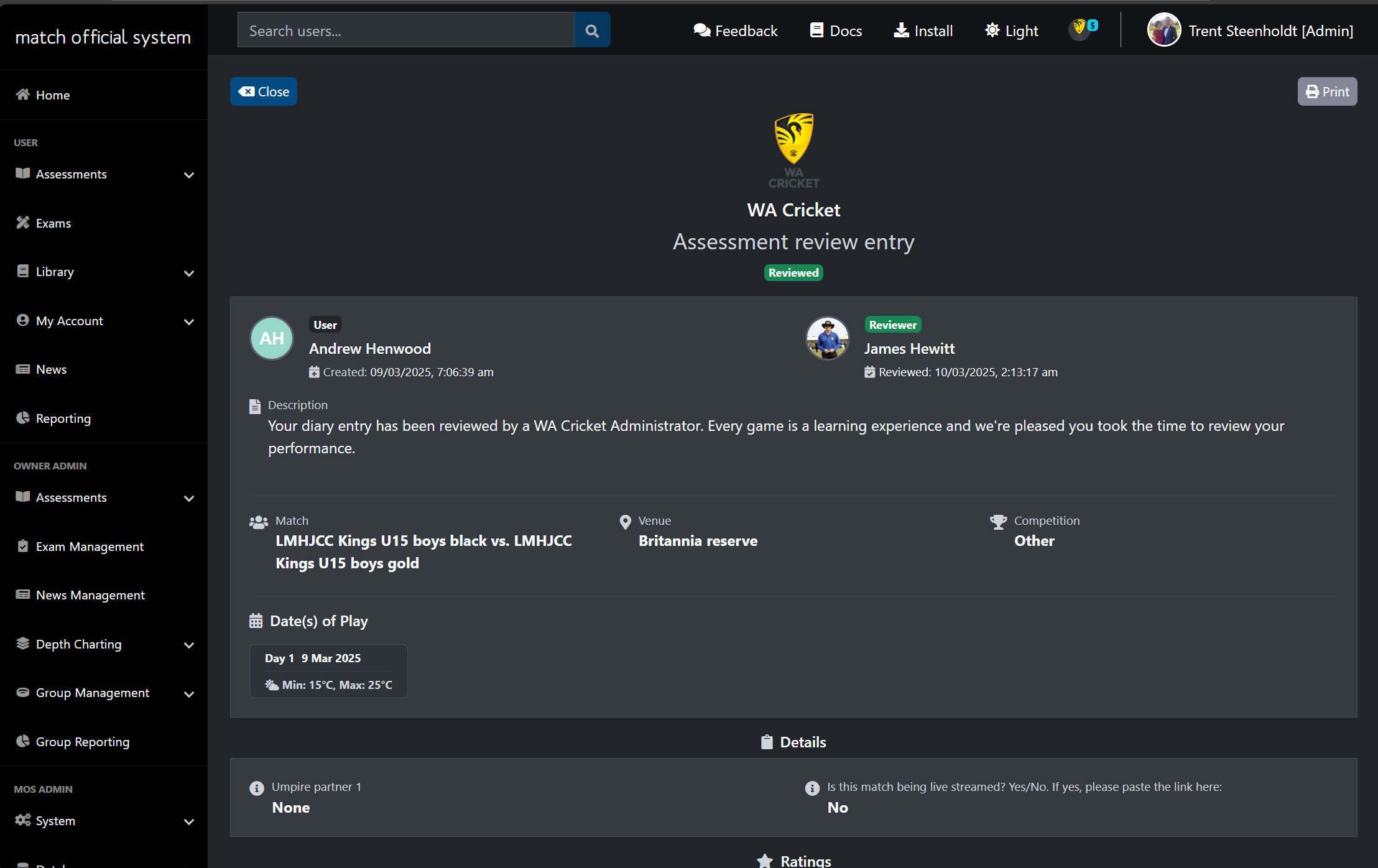 Match Official System, Screenshot 1